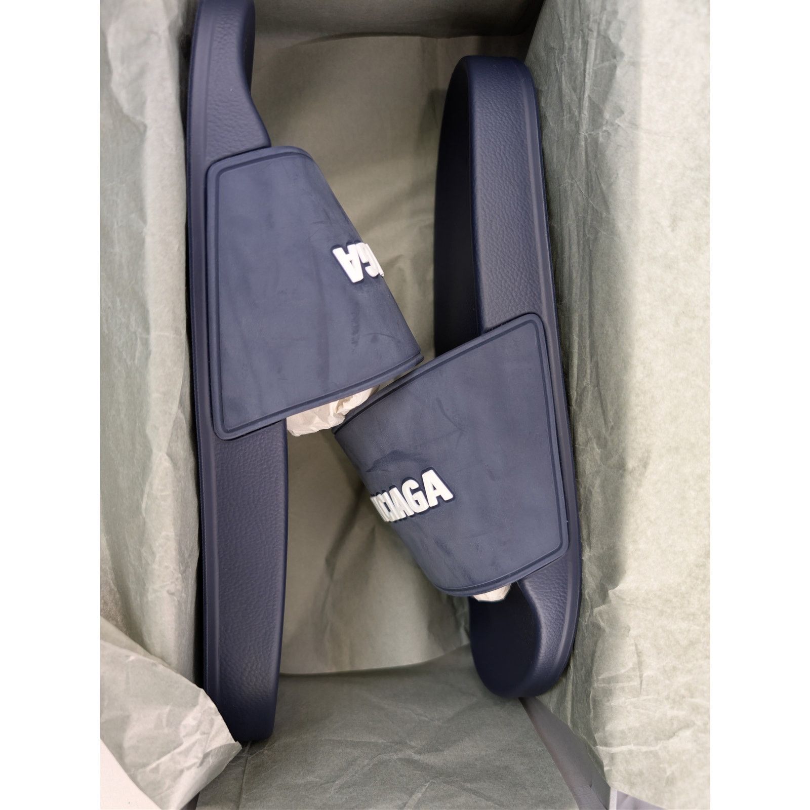 Balenciaga o1rshd1 Smooth Rubber Pool Slide Slider Slipper Navy/White Size US 10 / EU 43 - 19 Thumbnail