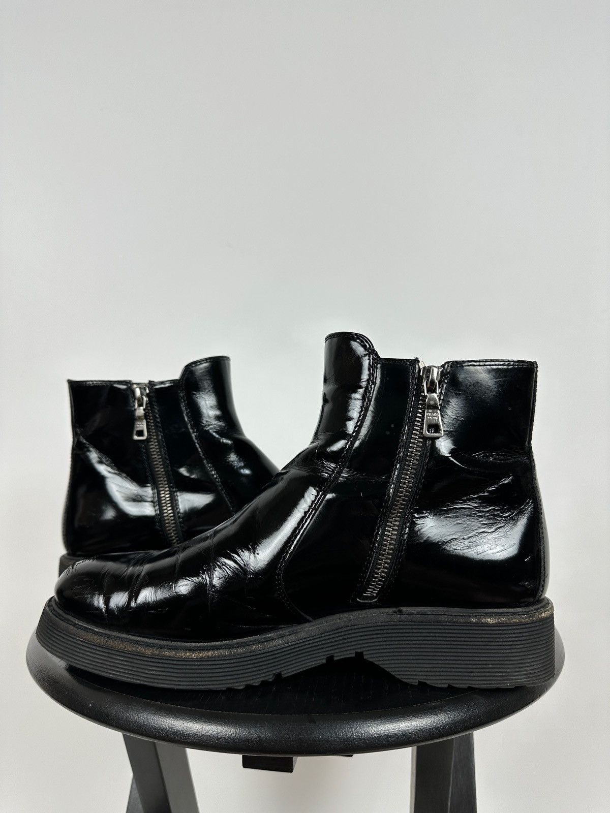 Prada Women’s Prada Black Patent Leather Ankle Boots Size US 9.5 / IT 39.5 - 4 Thumbnail