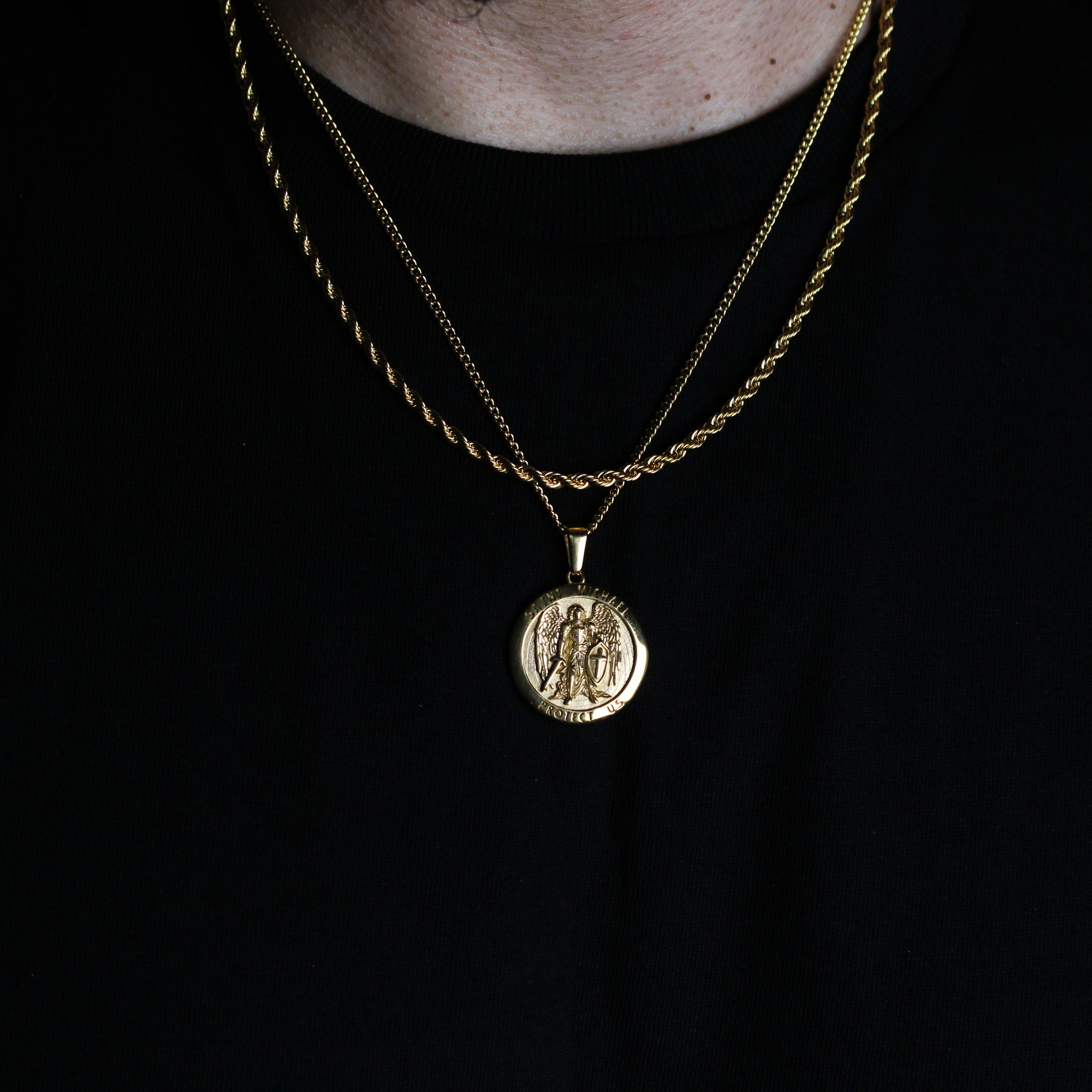 Jewelry Gold Archangel Saint Michael Pendant Chain Necklace Size ONE SIZE - 2 Thumbnail