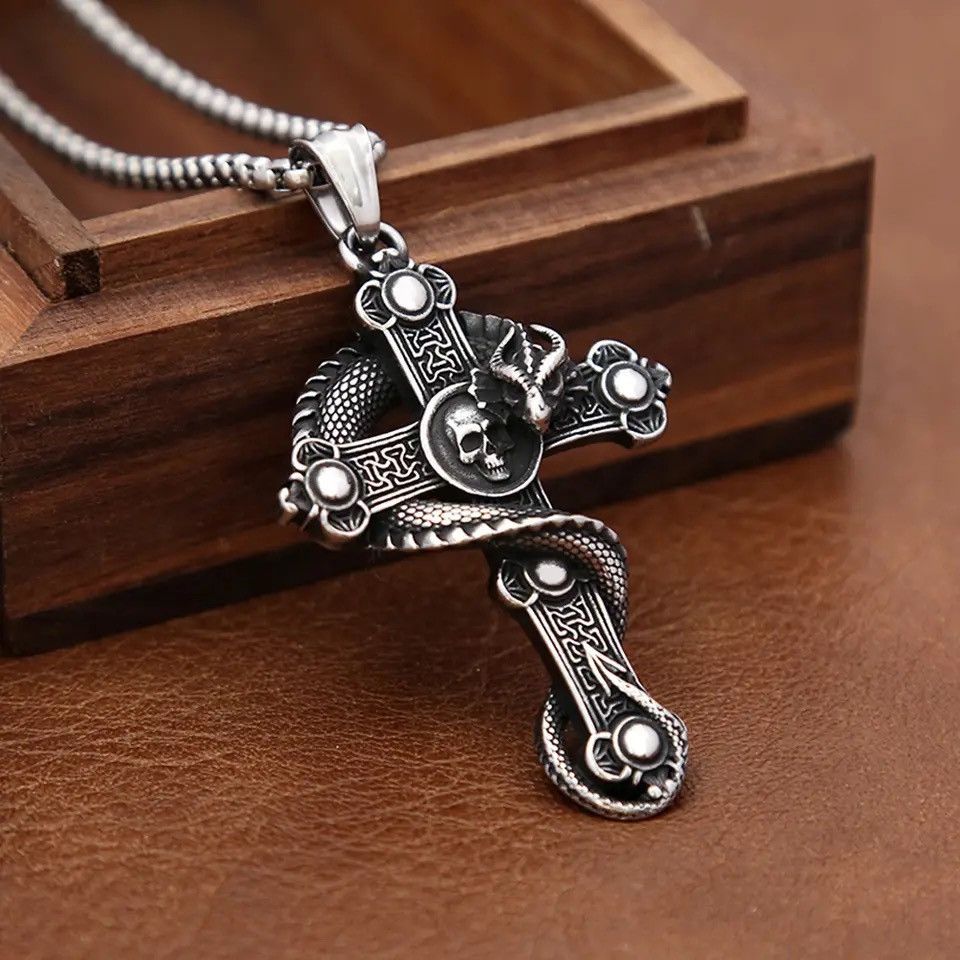 Jewelry Gothic Vintage Dragon Cross Pendant Necklace Size ONE SIZE - 1 Thumbnail