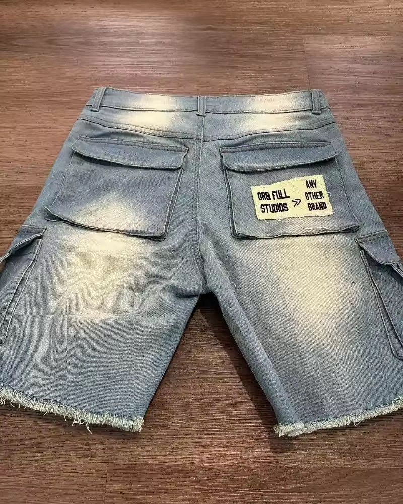 Letter Embroidery Tooling Denim Shorts