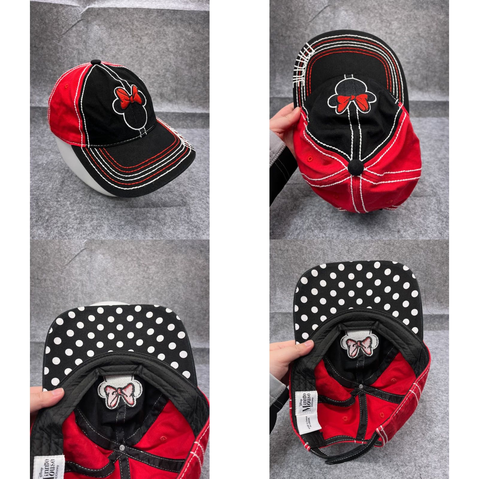 Disney Disney Hat Cap Minnie Mouse Adult One Size Black Red Cotton Strap Back Cap Hair Accessories Size ONE SIZE - 8 Thumbnail