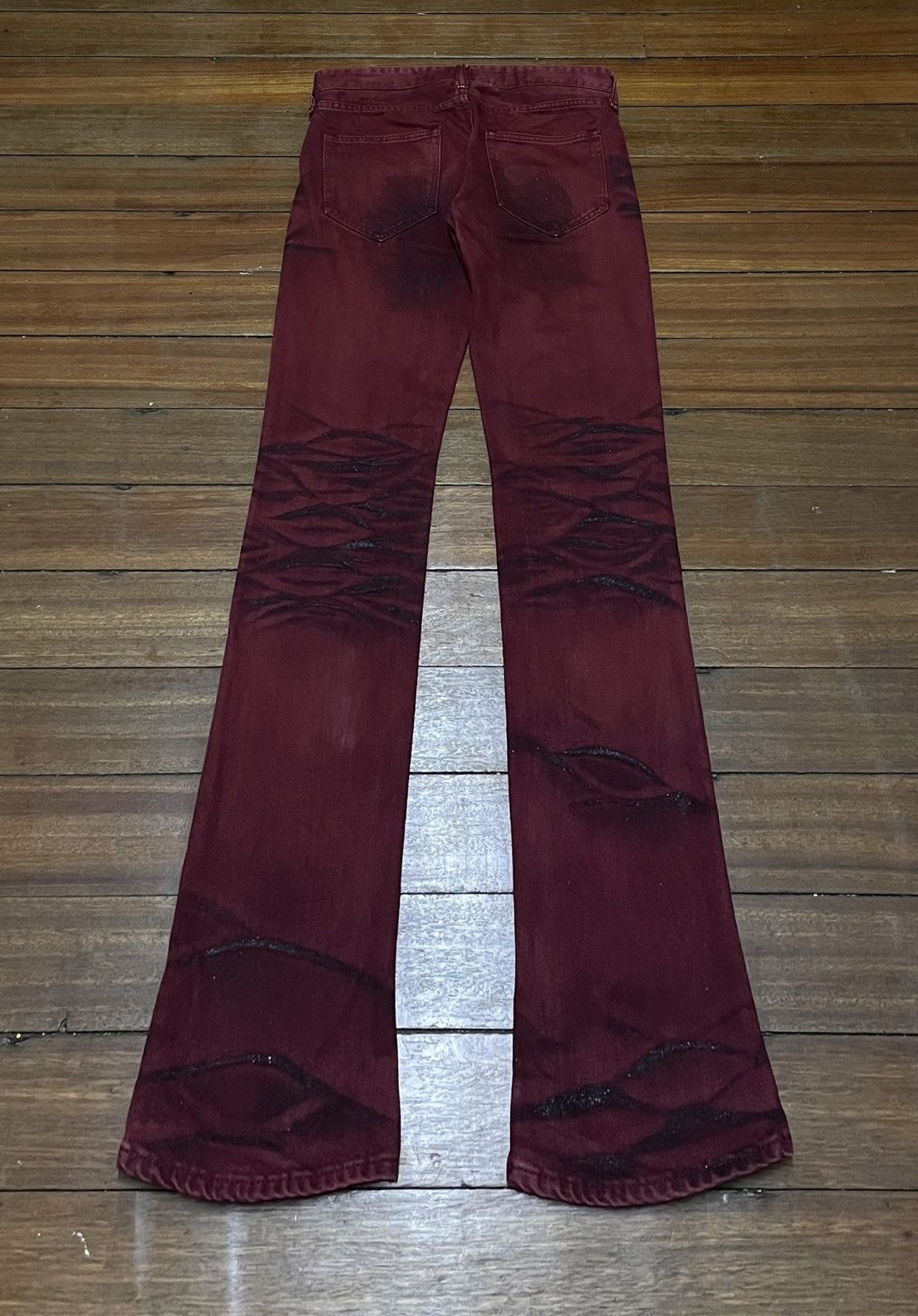 14th Addiction Vintage Japanese Brand Civarize Waxed Flared Jeans 1990s Size US 29 - 2 Thumbnail