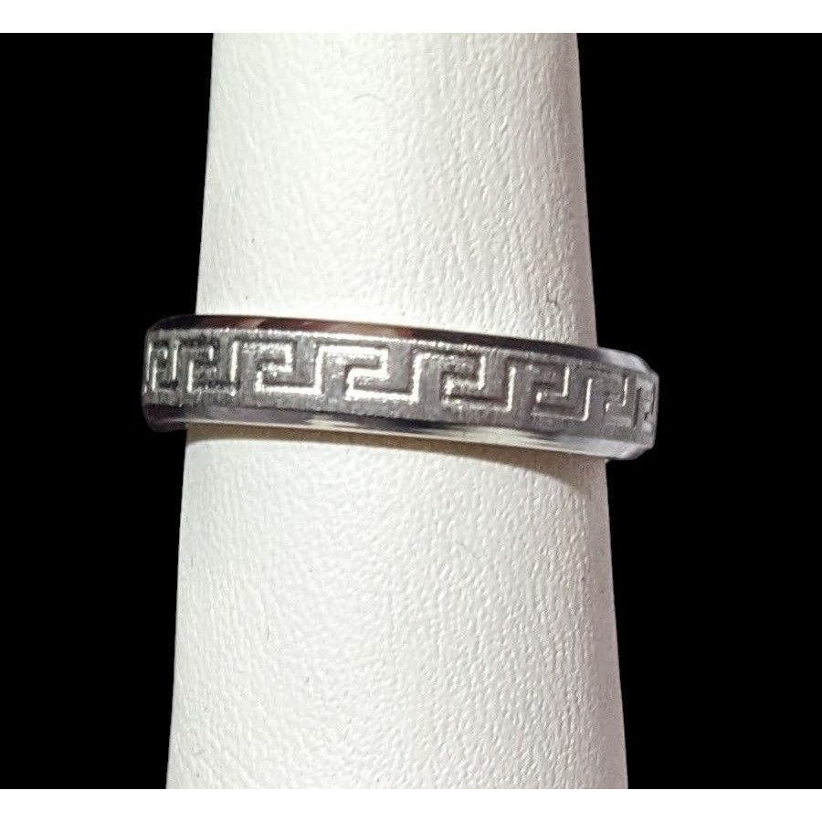 Other Steeltime Stainless Steel Silver Tone Greek Key Engraved Rin Size ONE SIZE - 2 Thumbnail