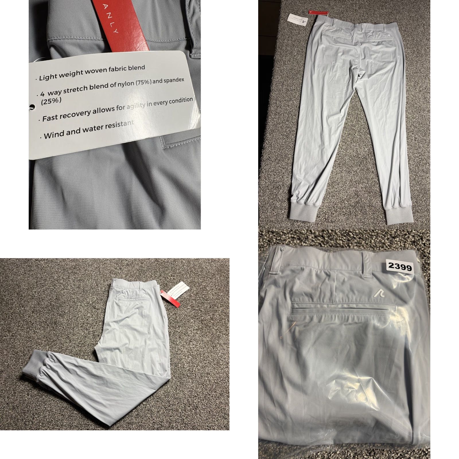 Vintage Redvanly Pants Mens Large Gray Halliday Jogger Pull On Golf NWT Performance NEW Size US 33 - 9 Thumbnail