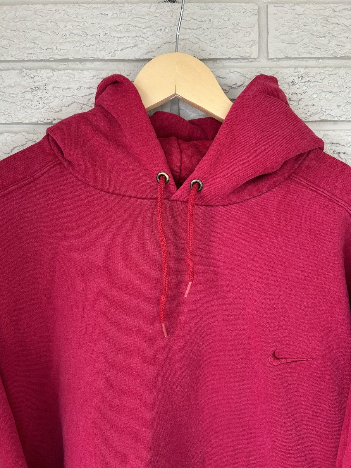 Nike × Vintage Vintage 90s Nike Swoosh Red Pullover Hoodie Size US XXL / EU 58 / 5 - 4 Thumbnail