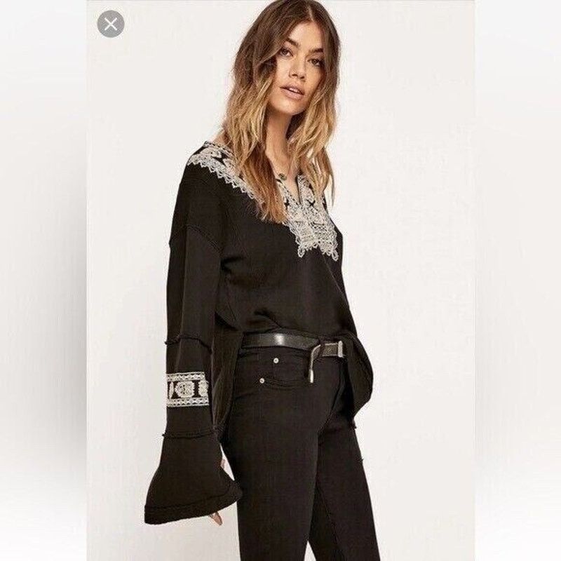 Free People Free People $148 Santa Maria Black Embroidered Pullover XS Size XS / US 0-2 / IT 36-38 - 3 Thumbnail