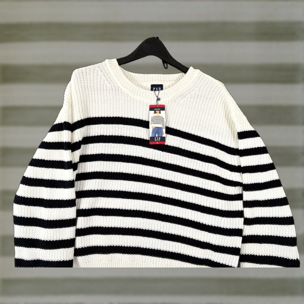 Gap GAP Pullover Sweater Womens XL Ivory Black Knit Striped Crewneck Long Sleeve NWT Size XL / US 12-14 / IT 48-50 - 1 Thumbnail