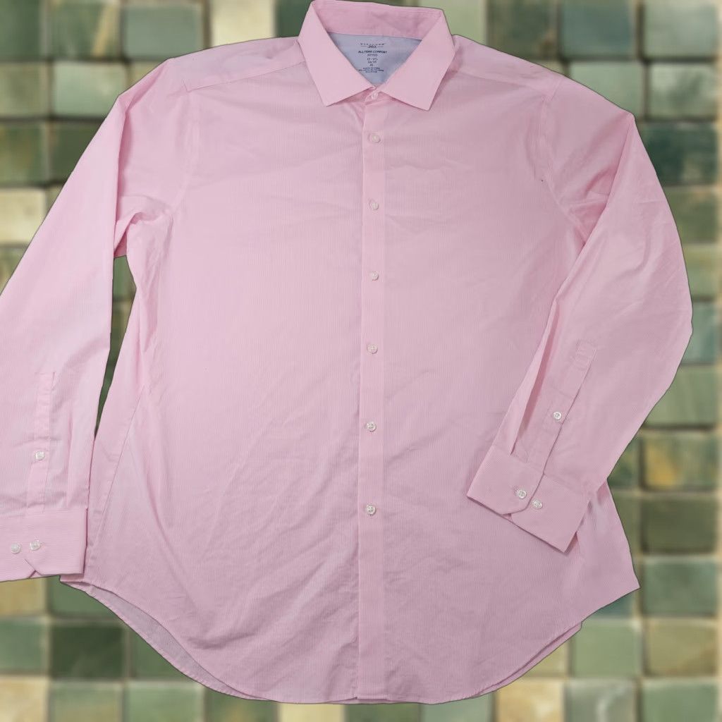 Stafford Stafford Shirt Mens XL 17.5 34/35 Pink Pinstripe 365 Comfort Stretch Fitted Size US XL / EU 56 / 4 - 1 Thumbnail