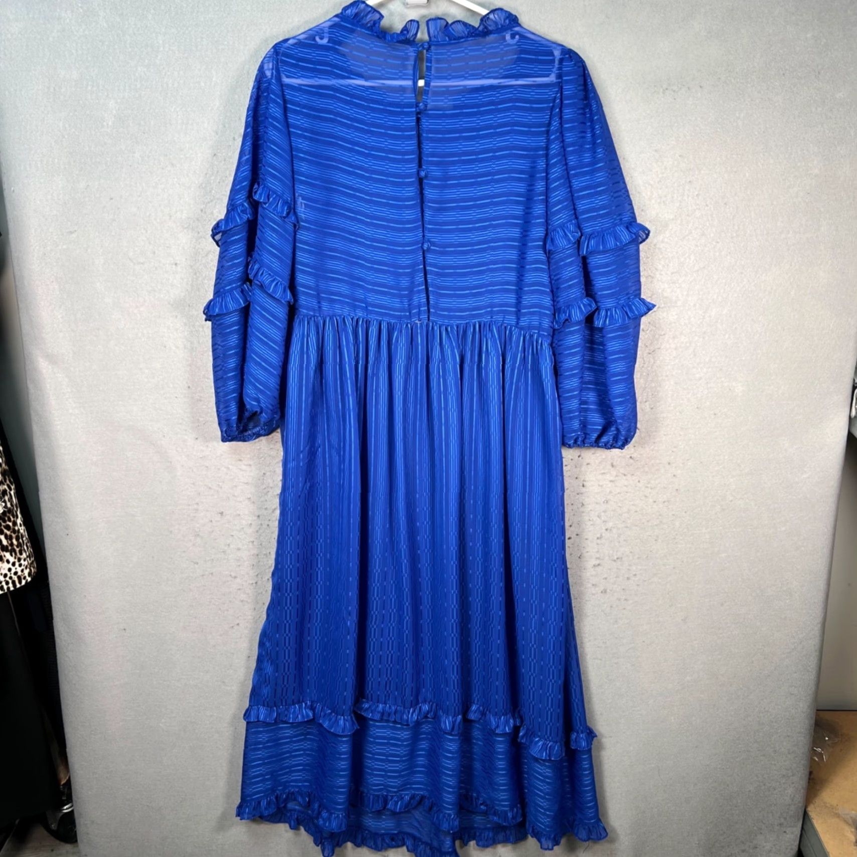 Vintage VINTAGE Victor Costa Blue Striped Ruffle Long Sleeve Midi Dress Womens Size 8 Size M / US 6-8 / IT 42-44 - 2 Thumbnail