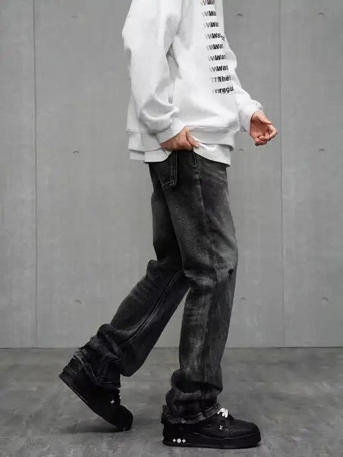 Japanese Brand × Jean High street ripped black and gray bootcut jeans Size US 32 / EU 48 - 4 Thumbnail