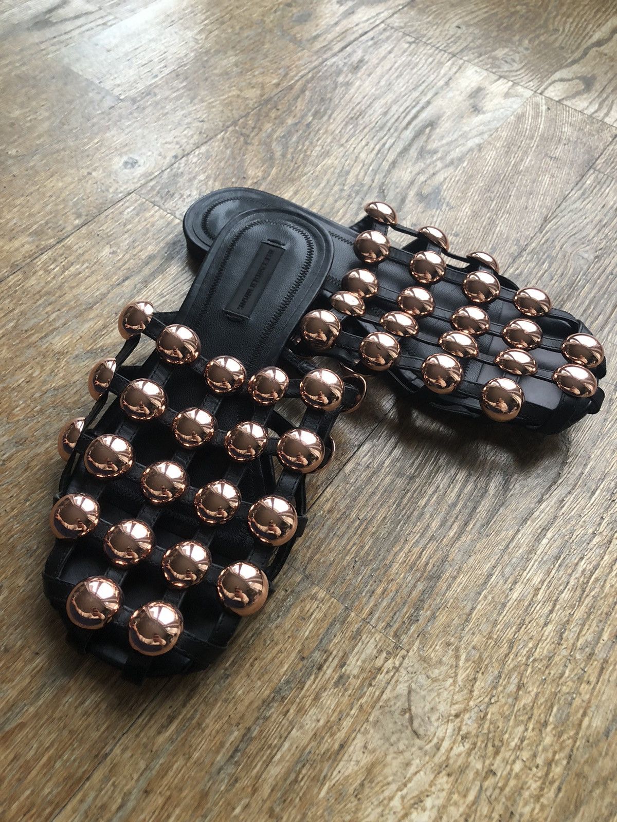 Alexander Wang ALEXANDER WANG AMELIA STUDDED LATTICE SLIDES FLAT SLIP SHOES Size US 4.5 / IT 34.5 - 1 Thumbnail