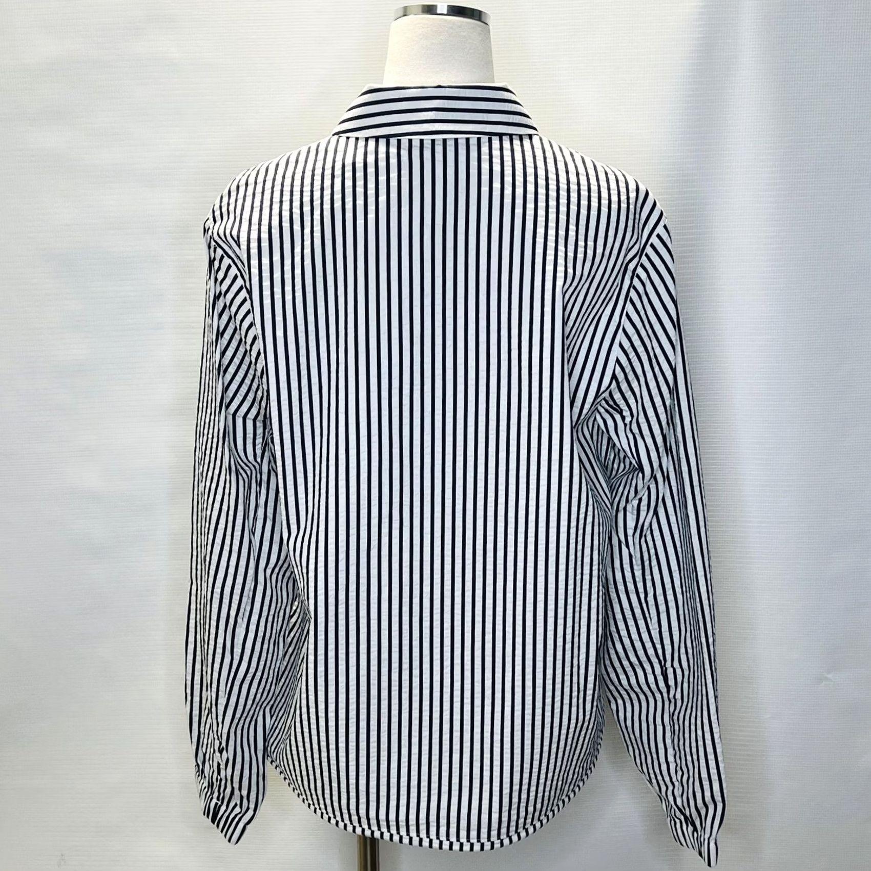 Esprit Esprit Jacket Womens M Black White Striped Button Up Drawstring Lightweight Windbreaker Size M / US 6-8 / IT 42-44 - 3 Thumbnail