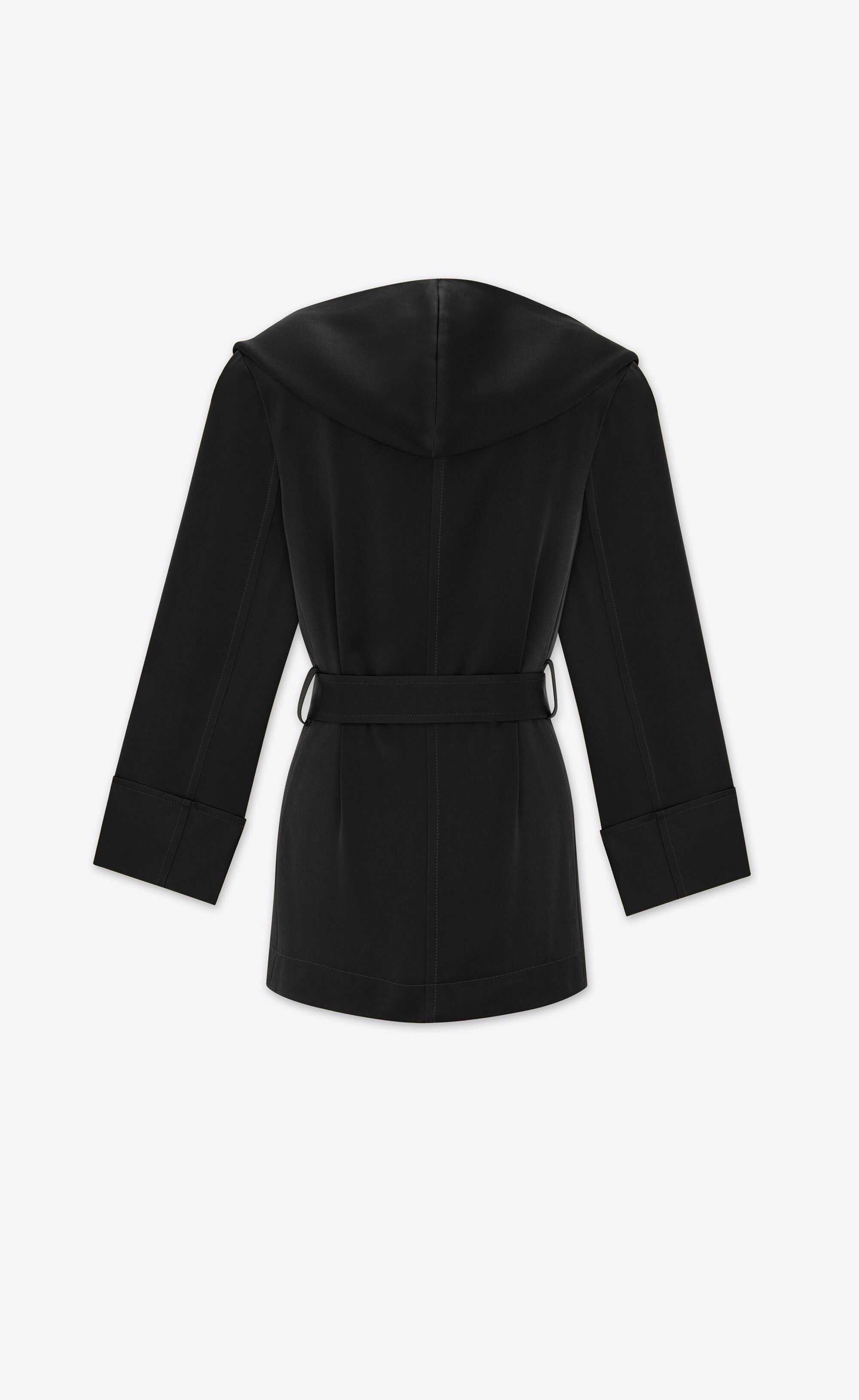 Saint Laurent Paris o1bcso1str1224 Hooded Jacket In Crepe Satin in Black Size L / US 10 / IT 46 - 4 Thumbnail