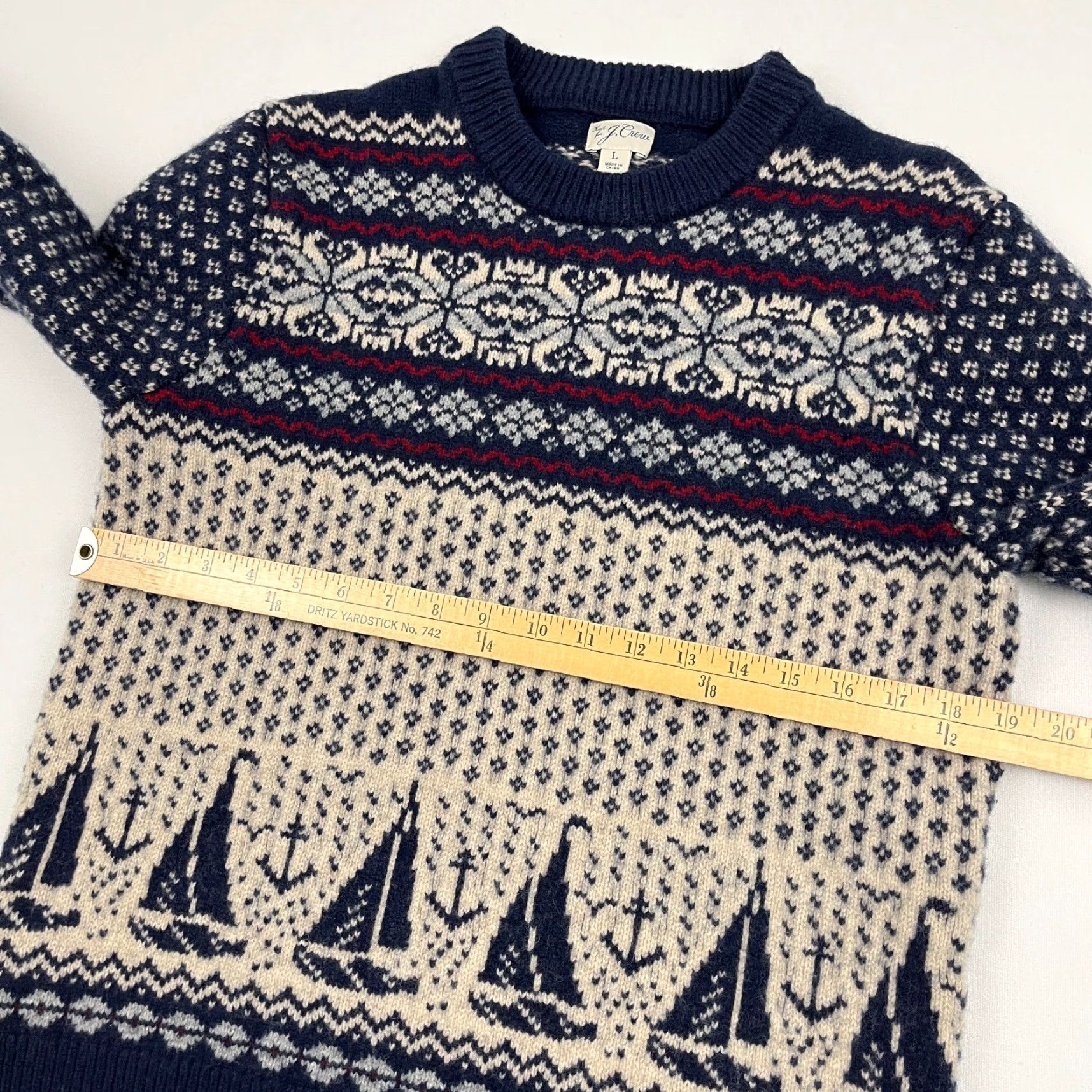 J.Crew J. Crew Sweater Womens L Lambs Wool Fair Isle Birds Eye Nautical Pullover BU886 Size L / US 10 / IT 46 - 4 Thumbnail