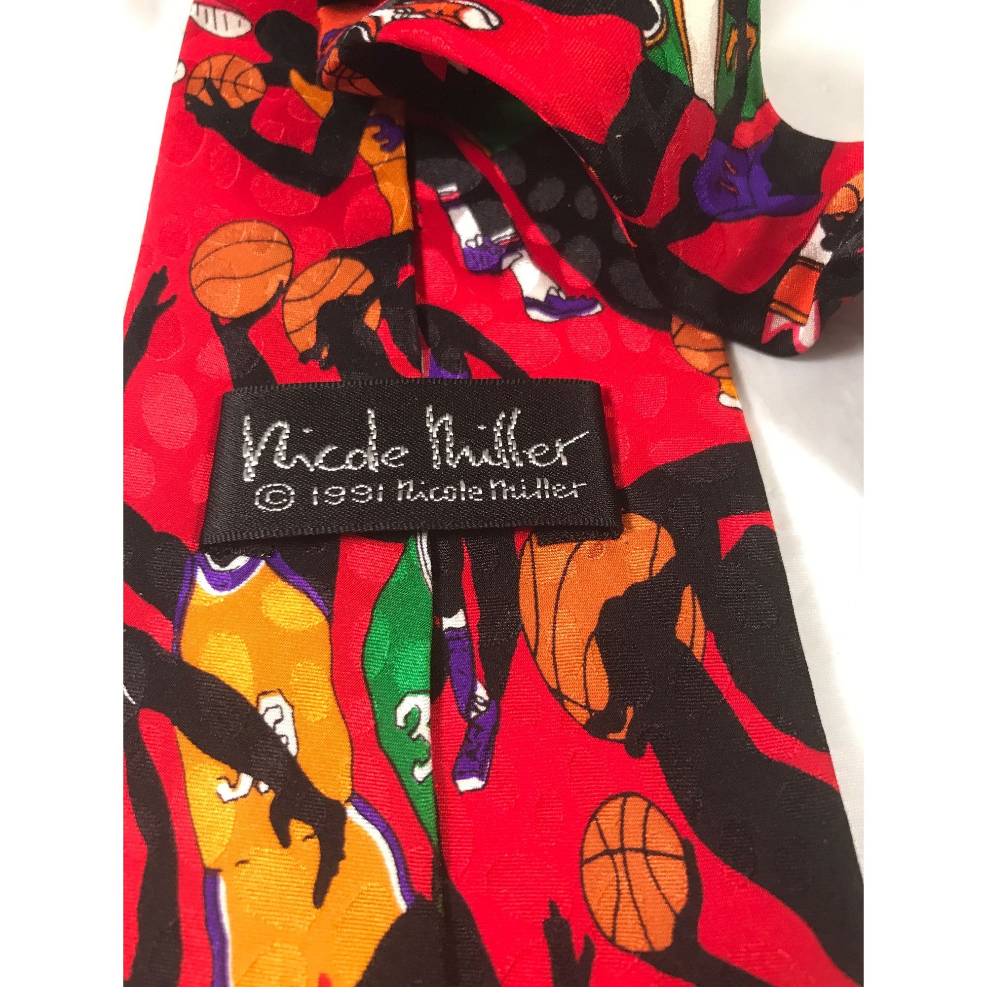 Nicole Miller Nicole Miller Multi Color Silk Men Playing Basketball Tie Size ONE SIZE - 2 Thumbnail