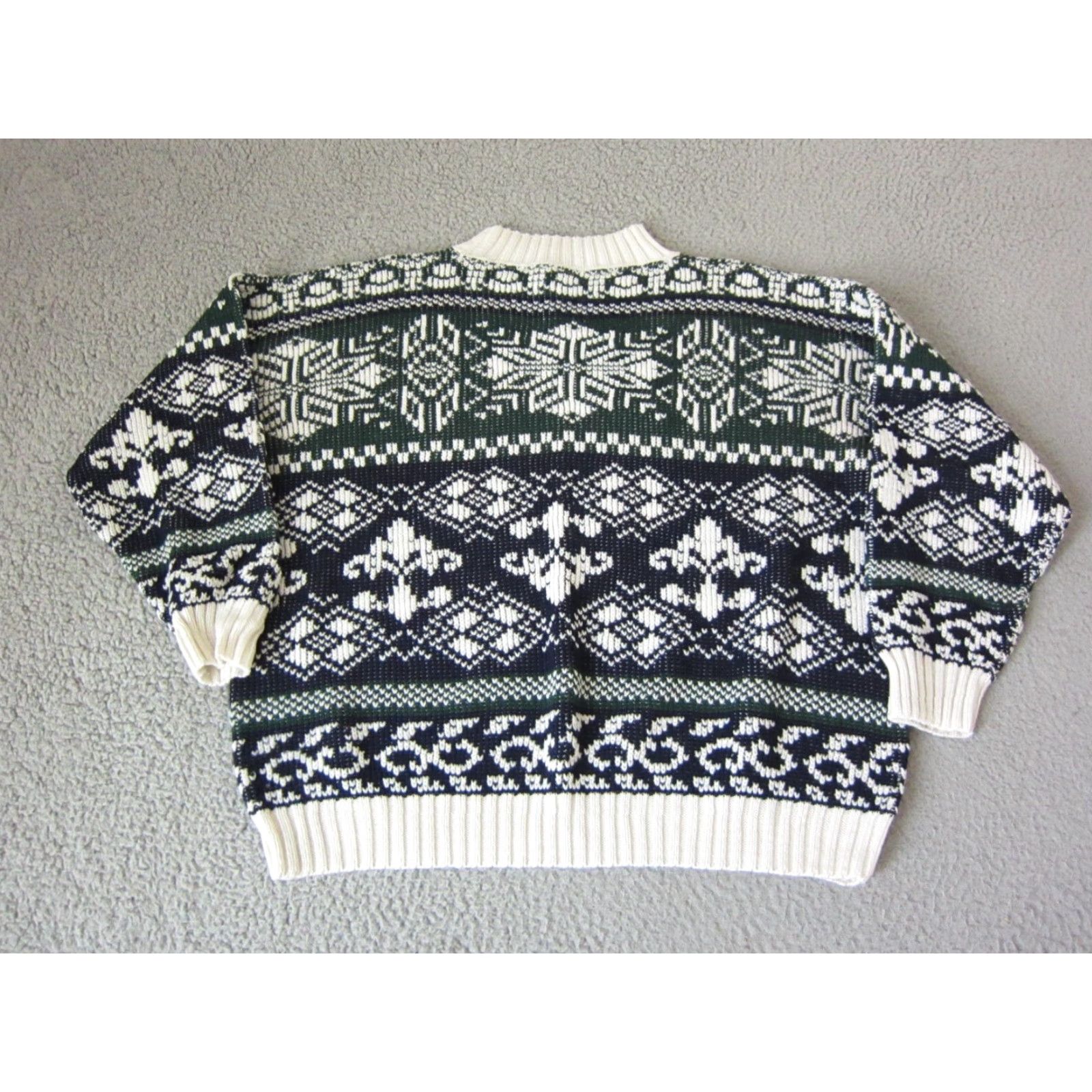Vintage VINTAGE Sweater Mens M White Green Blue Diamond Chunky Knit Textured 90s Pullover Crew Neck Long Sleeve Knit Regular Mens Size US M / EU 48-50 / 2 - 7 Thumbnail
