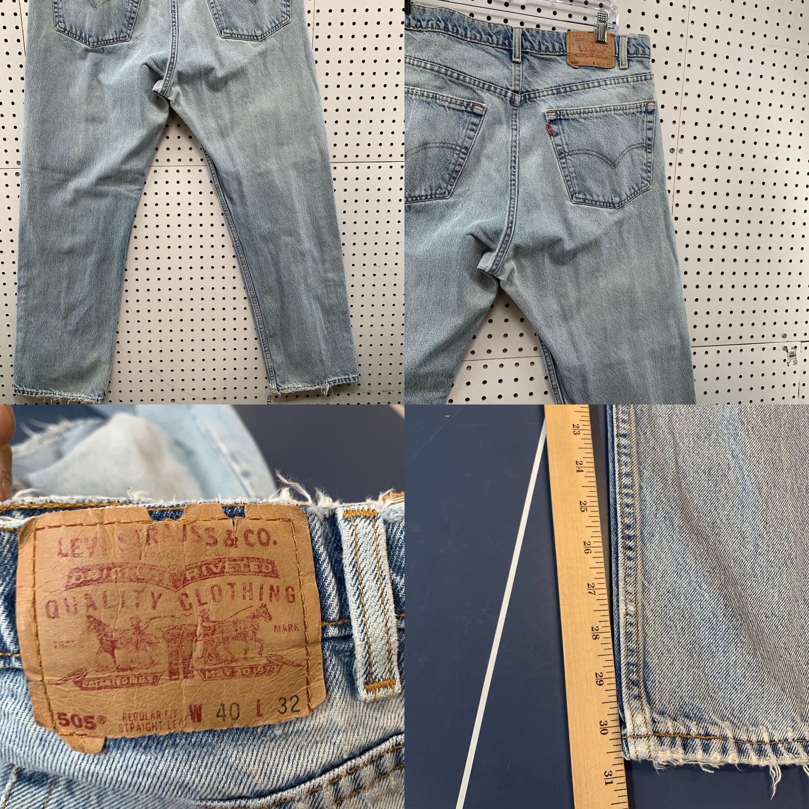 Levi's VINTAGE Levi's 505 Jeans Mens 35x31 Blue Denim Light Wash Distressed Size US 35 - 10 Thumbnail