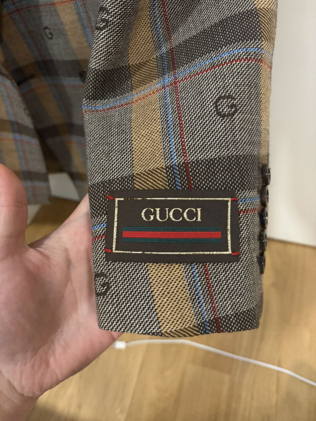 Gucci Gucci GG Plaid Double-Breasted Wool Blazer (Michele Era) Size 38R - 2 Thumbnail