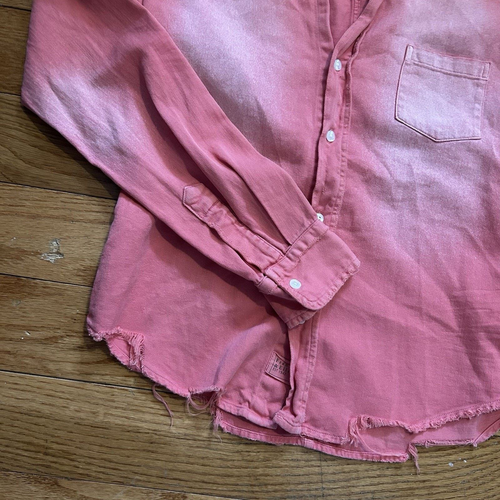 Frank & Eileen Barry Denim Distressed Faded Spread Collar Button Up Shirt Size XS / US 0-2 / IT 36-38 - 4 Thumbnail