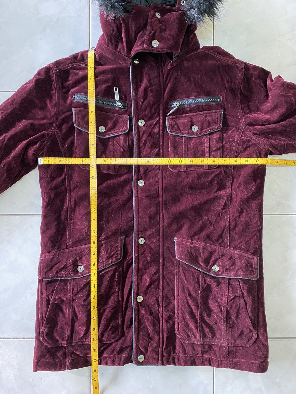 Japanese Brand Naughty Style Burgundy Velvet Parka Jacket Faux Fur Hood Size US M / EU 48-50 / 2 - 17 Thumbnail