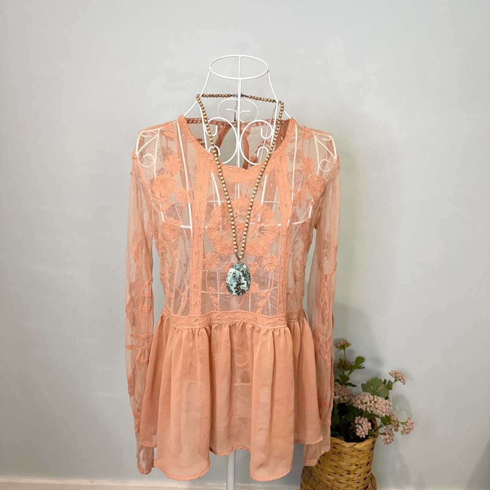 Other orange/rust embroidered floral babydoll peasant blouse Size S / US 4 / IT 40 - 1 Thumbnail