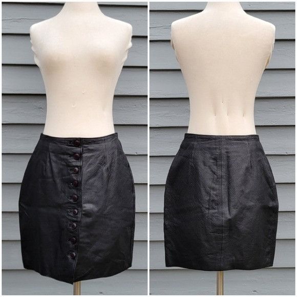 Vintage Vintage 90s y2k Bratz Black Leather Button Front High Waiste Size 32" / US 10 / IT 46 - 2 Thumbnail