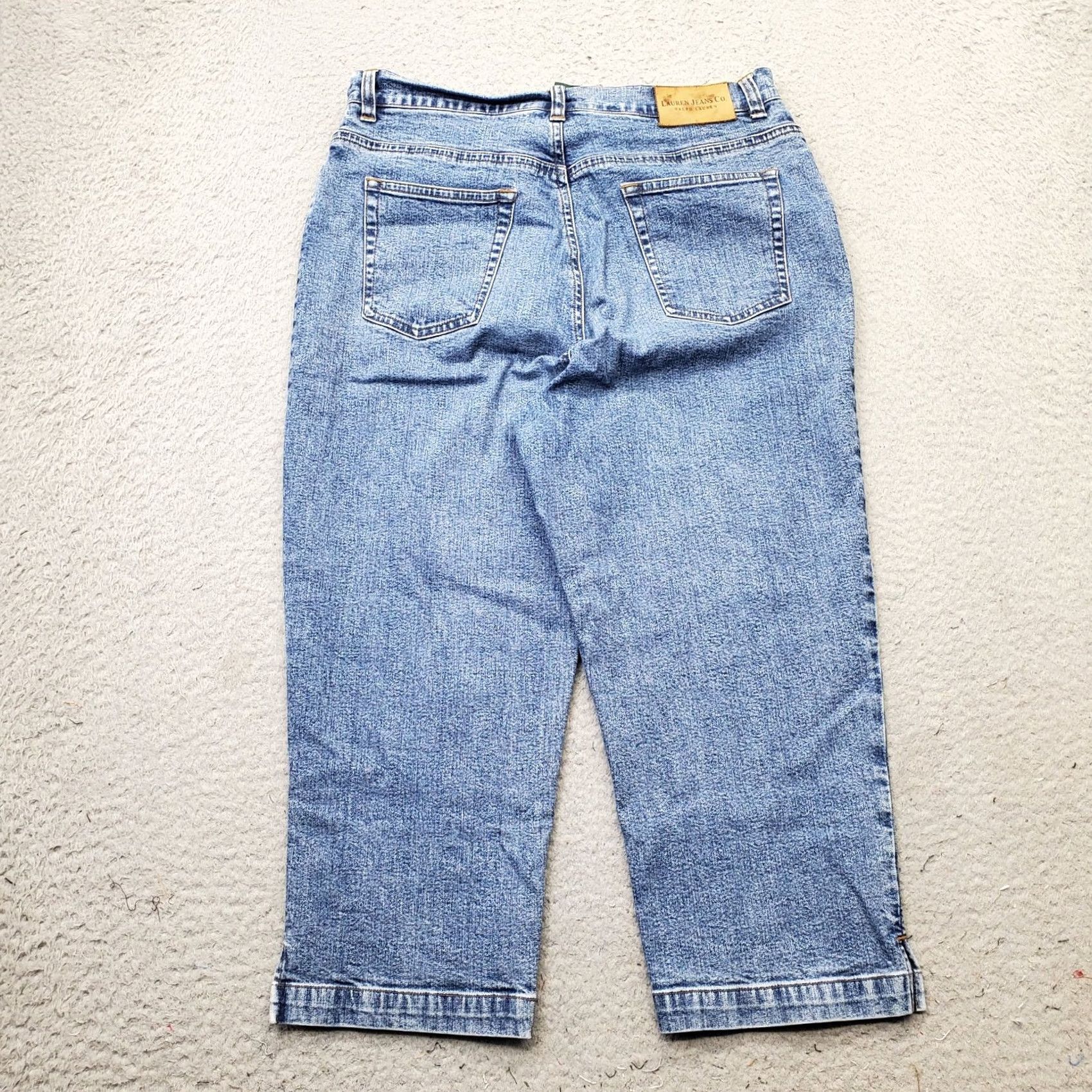 Denime Lauren Jeans Co. Cropped Jeans Womens 12P Blue Denim Straight Fit Ankle Slit Jeans Womens 12P Blue Denim Straight Crop Slit Size 34" / US 12 / IT 48 - 2 Thumbnail