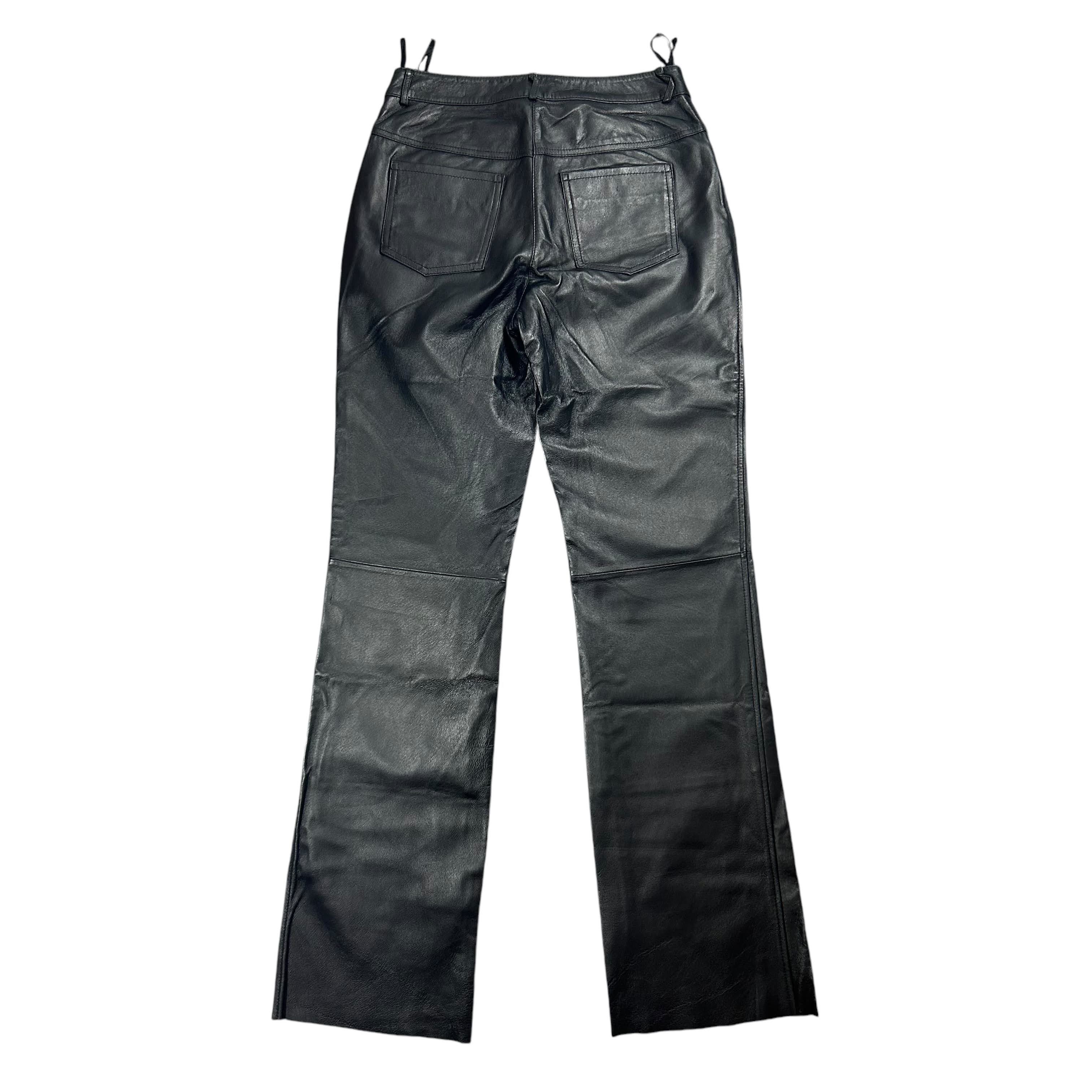 Genuine Leather × Vintage Vintage Black Leather Bootcut Slim Flared Pants 38 W27 Size 27" / US 4 / IT 40 - 2 Thumbnail