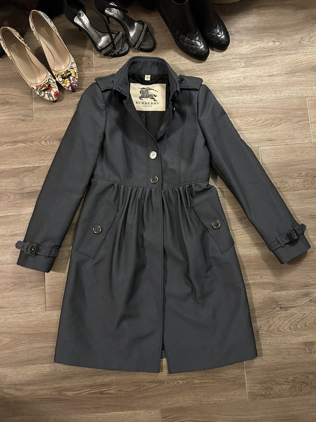 Burberry Burberry London Adrienne Diamond-Weave Pleated Coat Size XS / US 0-2 / IT 36-38 - 1 Thumbnail
