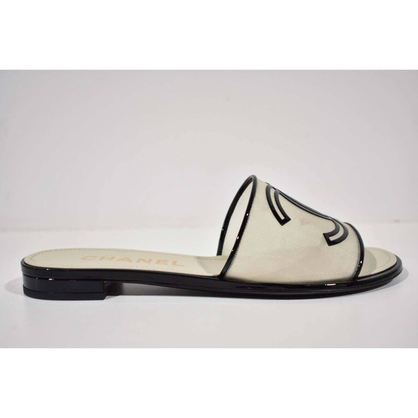 Chanel Chanel 21S Black Beige Mesh Patent CC Logo Slide Sandal Size US 7.5 / IT 37.5 - 2 Thumbnail