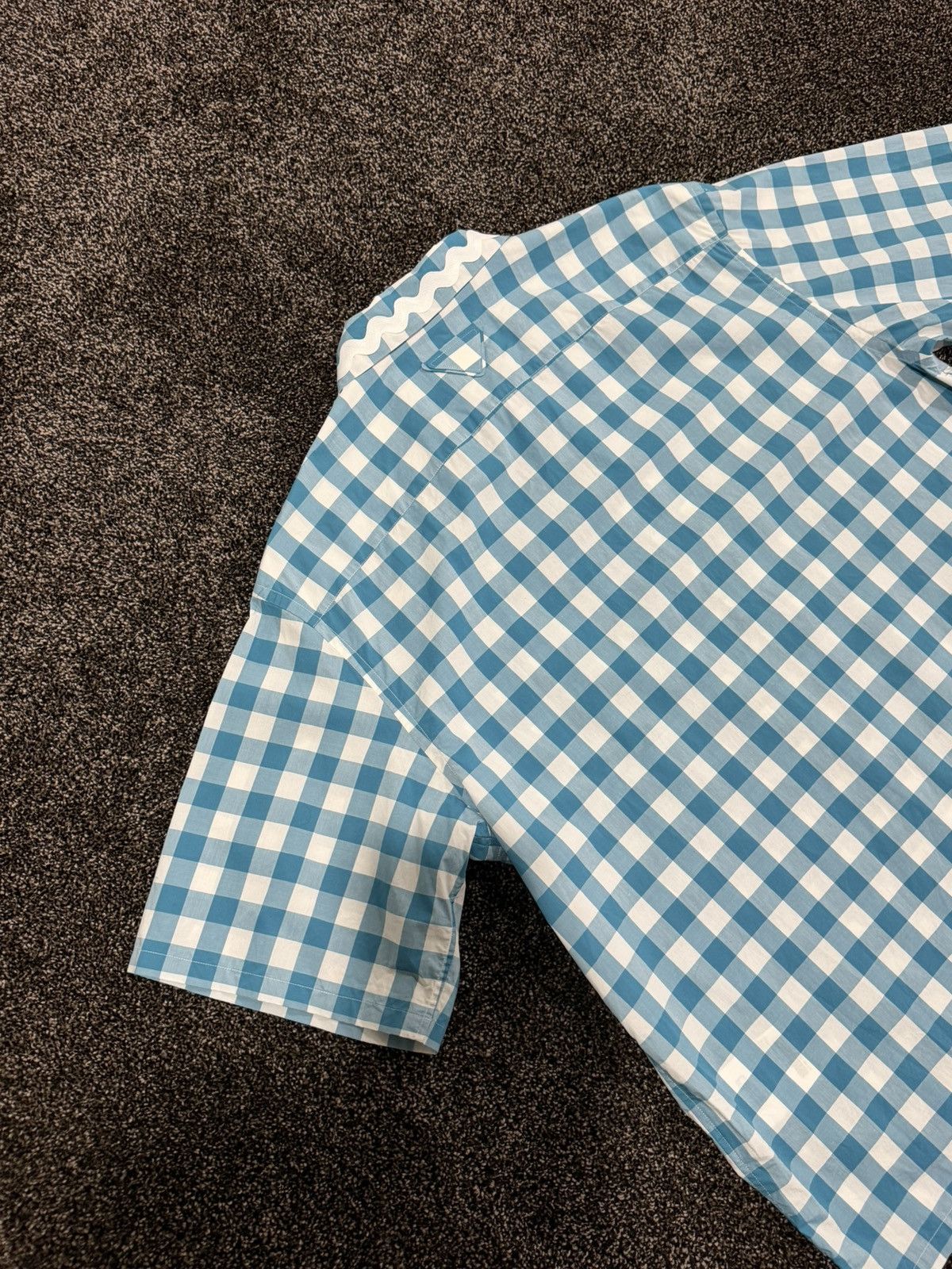 Prada PRADA x Raf SS23 Gingham Blue Plaid Stripe Button Logo Shirt Size US XL / EU 56 / 4 - 12 Thumbnail