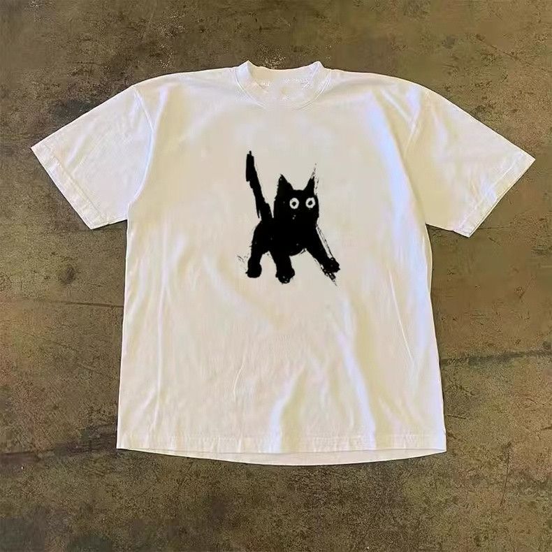 Vintage White casual retro cat print t-shirt Size US M / EU 48-50 / 2 - 1 Thumbnail