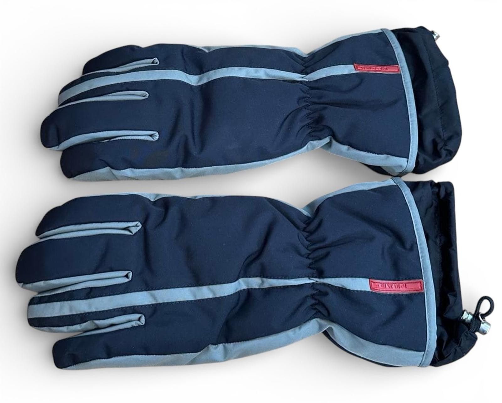Prada Prada - Navy and Grey Winter Gloves with Red Logo Detail Size ONE SIZE - 1 Thumbnail