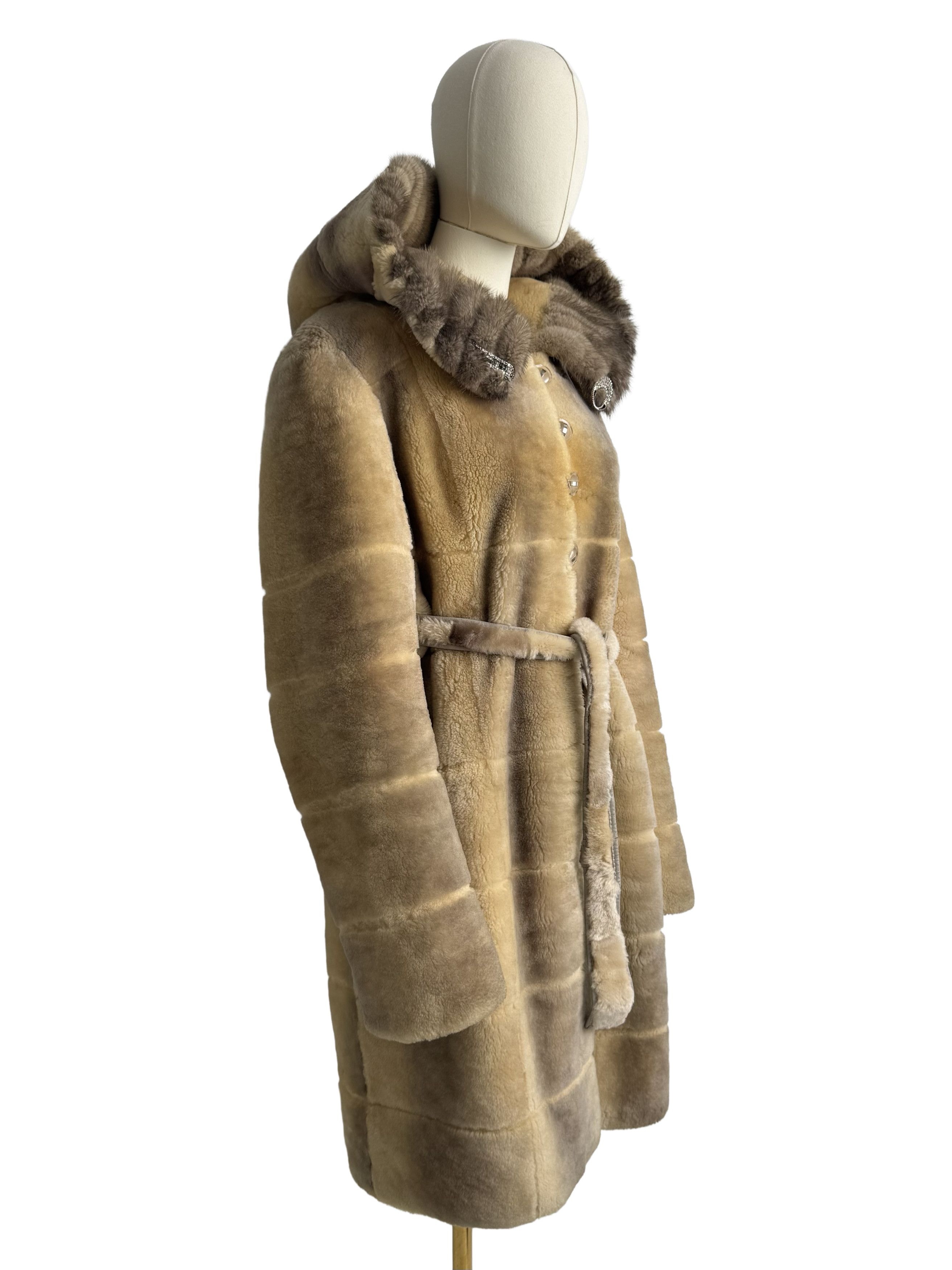 Vintage Vintage Real Sheepskin Hooded Coat Size L / US 10 / IT 46 - 1 Thumbnail