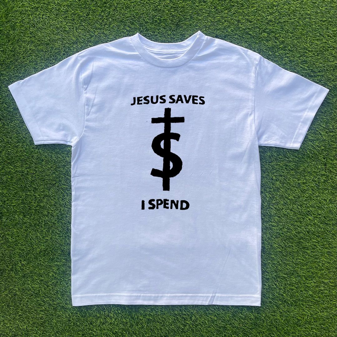 Vintage JESUS SAVES I SPEND TSHIRT Size US XL / EU 56 / 4 - 1 Preview