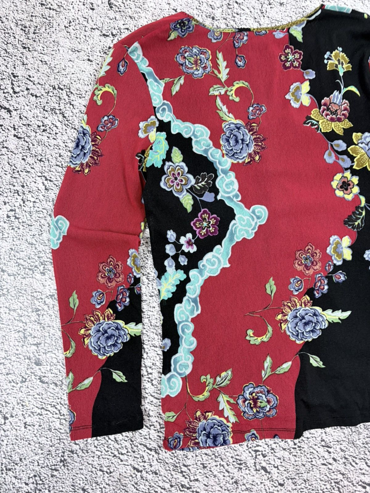 Japanese Brand Vintage Y2K Asymmetric Ruched Floral Mesh Top Japan Size L / US 10 / IT 46 - 7 Thumbnail