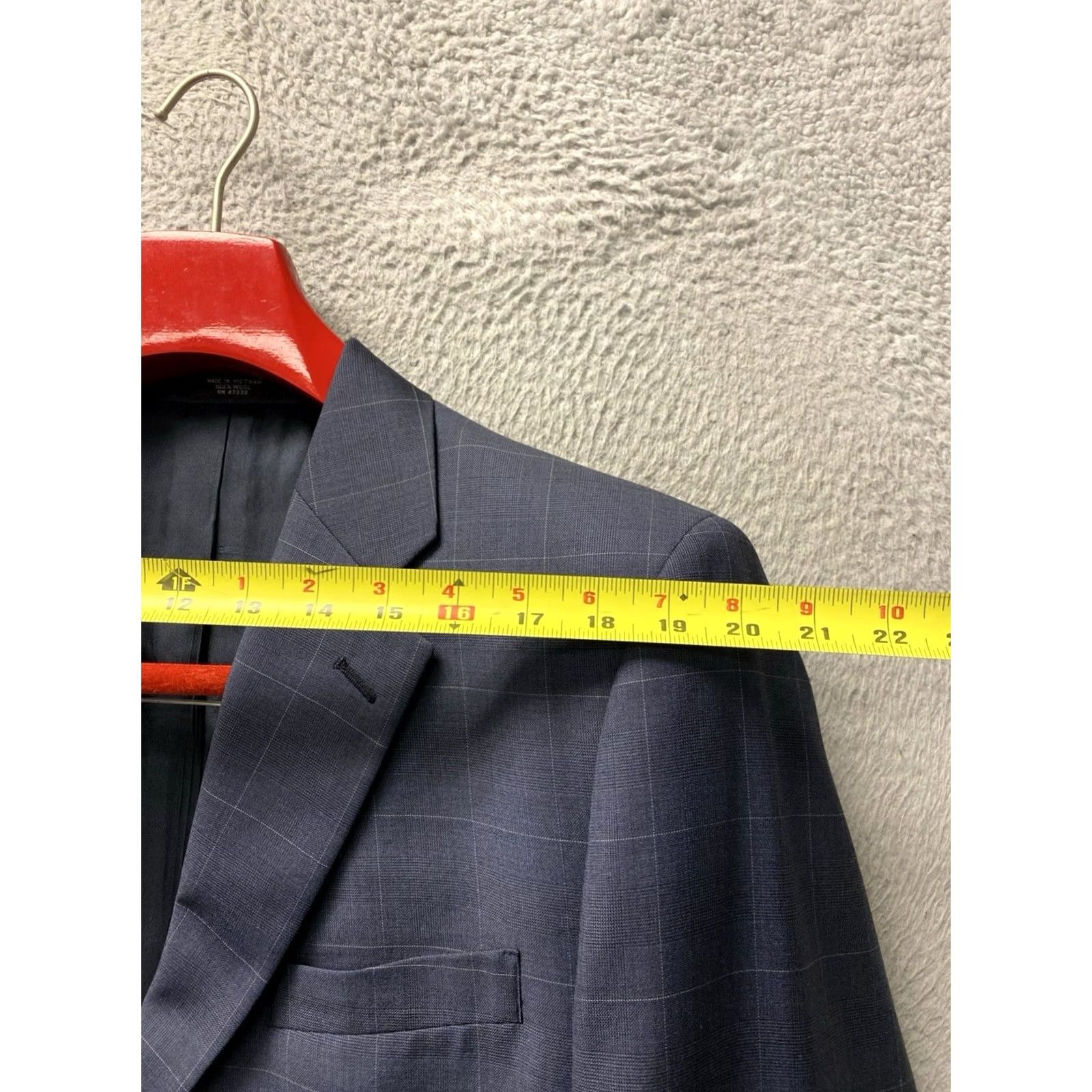 Jones New York Jones New York Suit Men’s 42R Dark Blue Check Wool 2 Piece Jacket Pants 34x30 Long Double-Vented Notch Lapel Regular Fit Wool Suit Set 0794 Size 42R - 5 Thumbnail