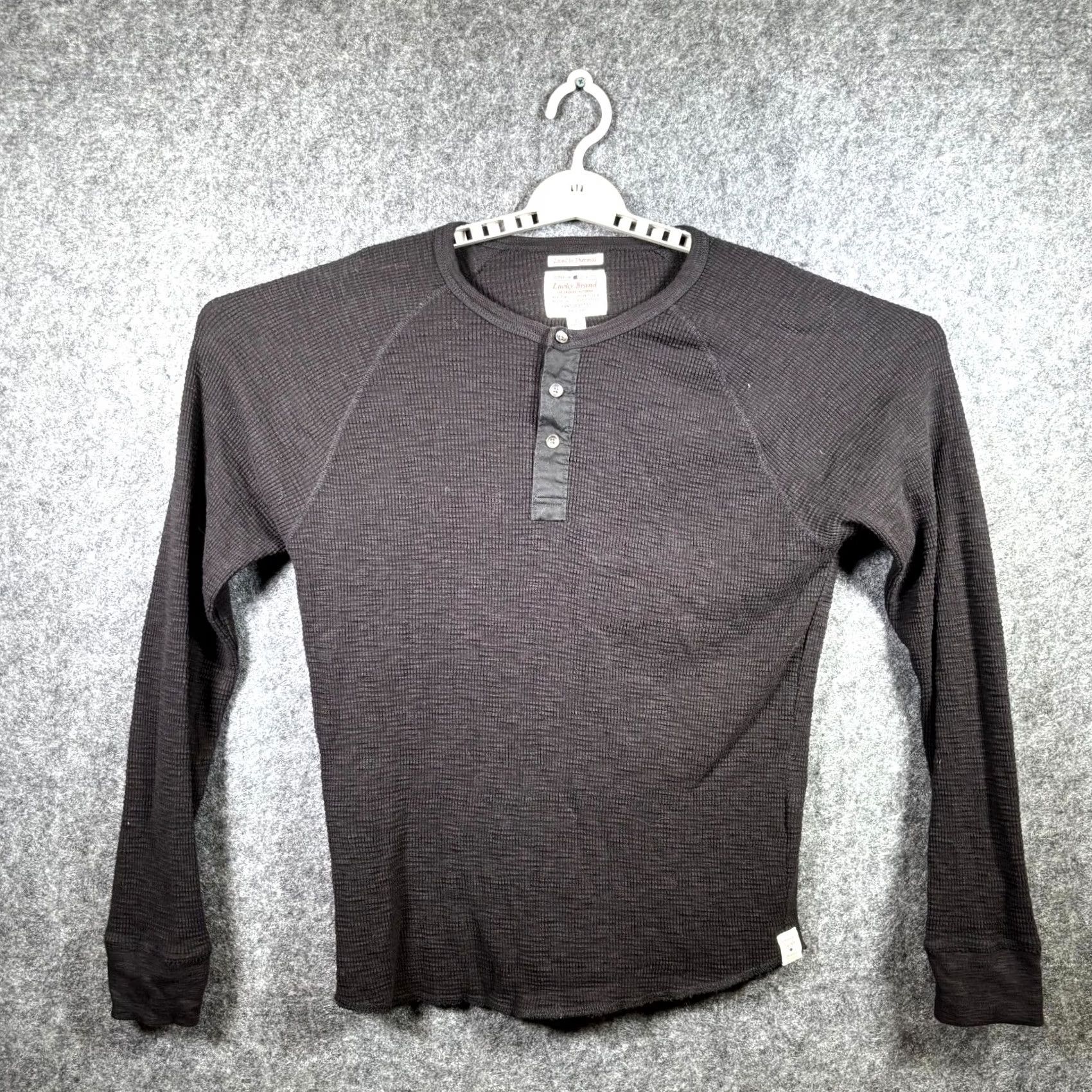 Lucky Brand Lucky Brand Thermal T-Shirt Men’s L Black Waffle Knitted Henley Raglan Sleeve Size US L / EU 52-54 / 3 - 2 Thumbnail