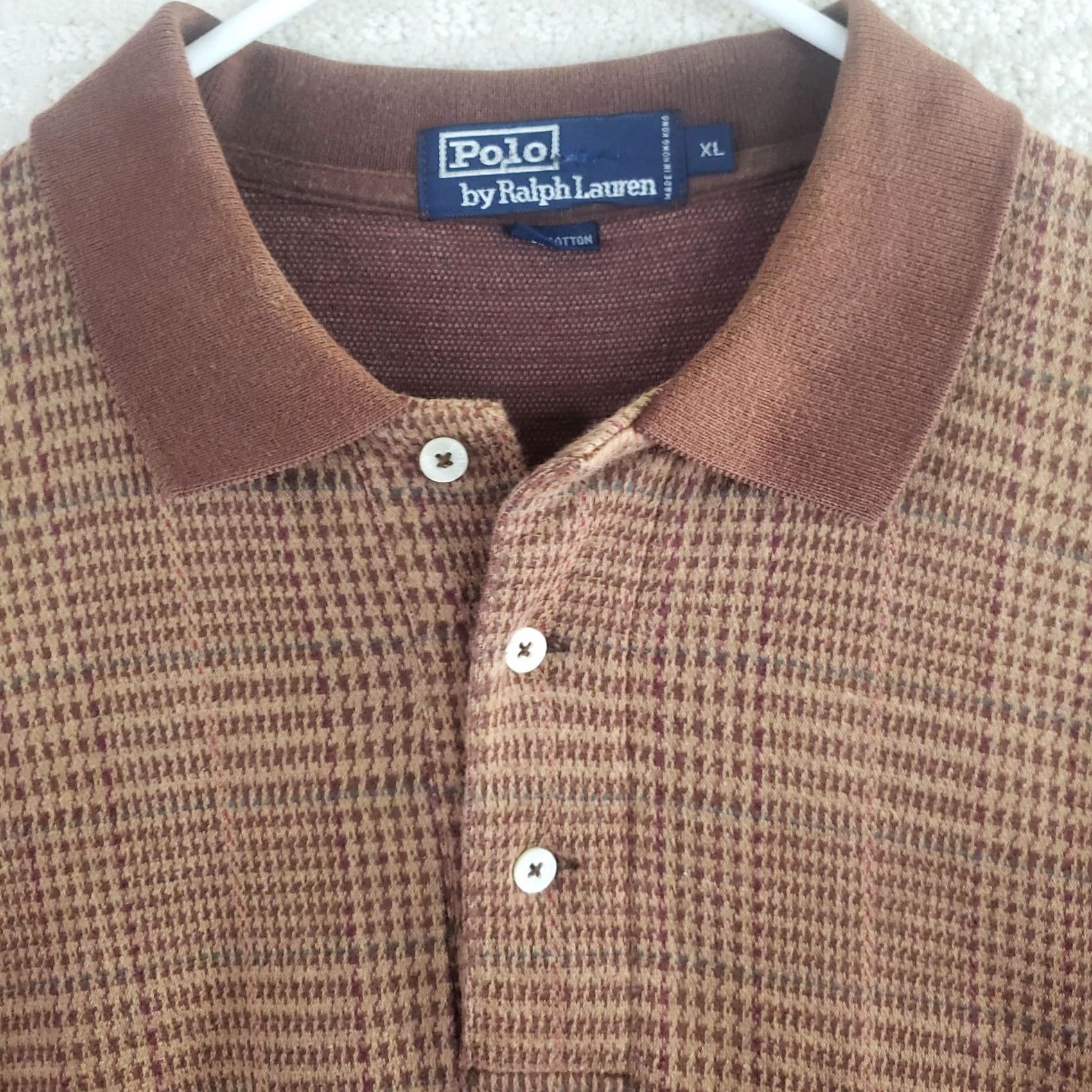 Polo Ralph Lauren VINTAGE Polo Ralph Lauren Men XL Brown Plaid Long Sleeve Sweater Shirt Cotton 3-Button Pullover Size US XL / EU 56 / 4 - 6 Thumbnail