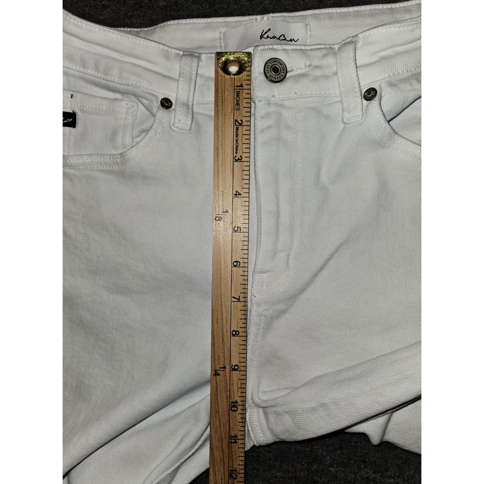 Vintage KanCan Jeans Juniors 7/27 White Skinny Ankle Fringe Slit Preppy City Denim Stretch Adjustable Inseam 25" Womens Size 28" / US 6 / IT 42 - 5 Thumbnail