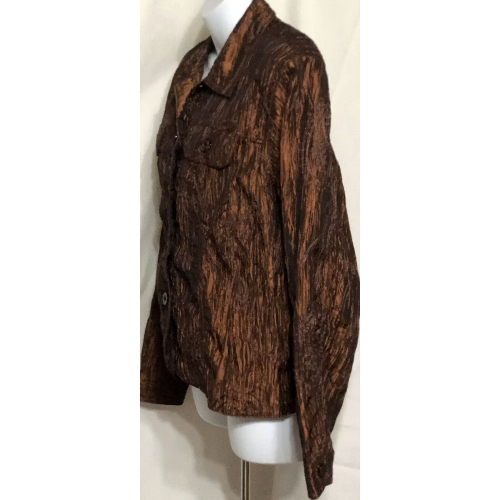 Coldwater Creek Coldwater Creek Shacket Ruched Satin Top M Brown Button pockets Cottage Boho Size M / US 6-8 / IT 42-44 - 2 Thumbnail
