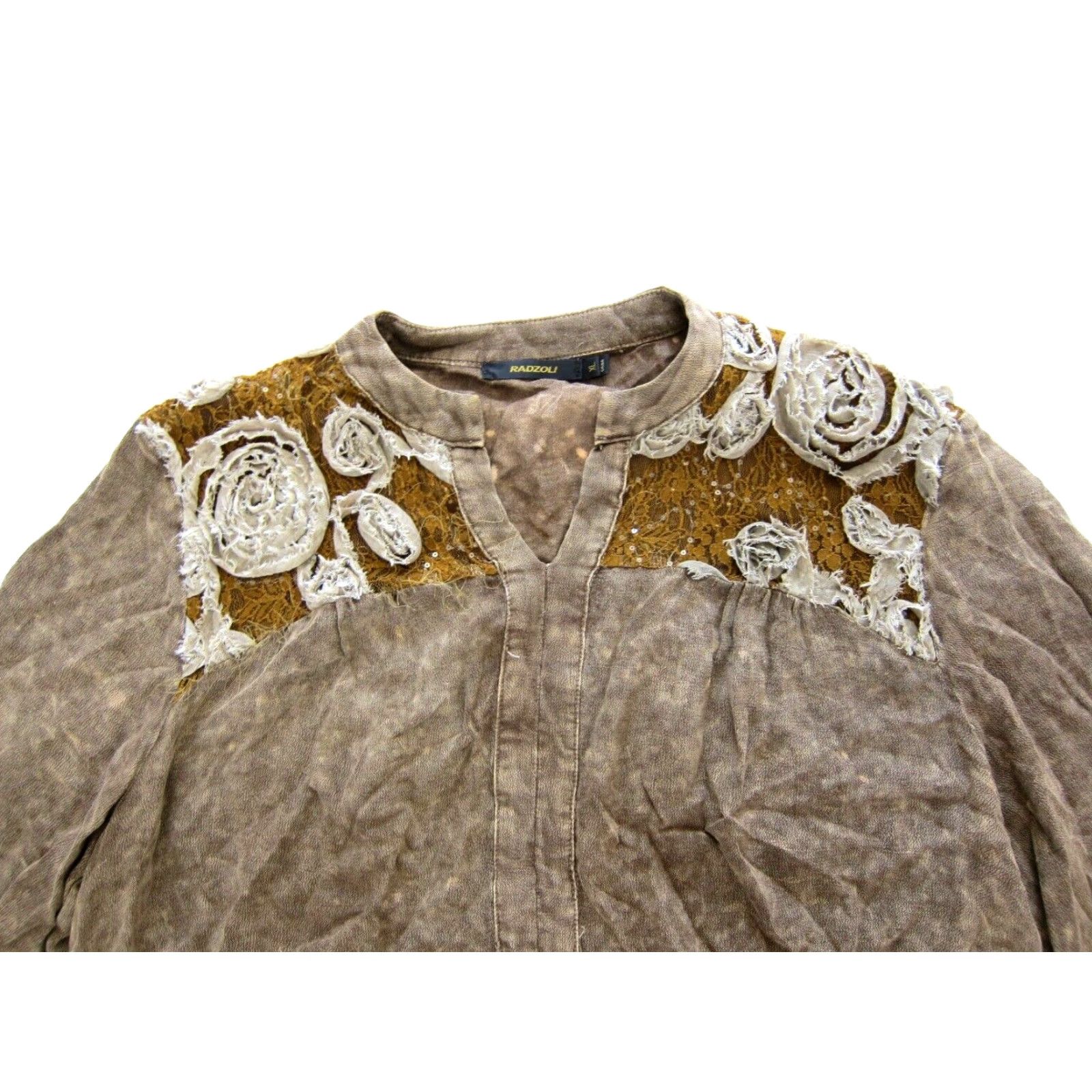 Vintage Radzoli 100% Rayon Brown Long Sleeve Floral Tunic Peasant Blouse Top Woman XL Size XL / US 12-14 / IT 48-50 - 3 Thumbnail