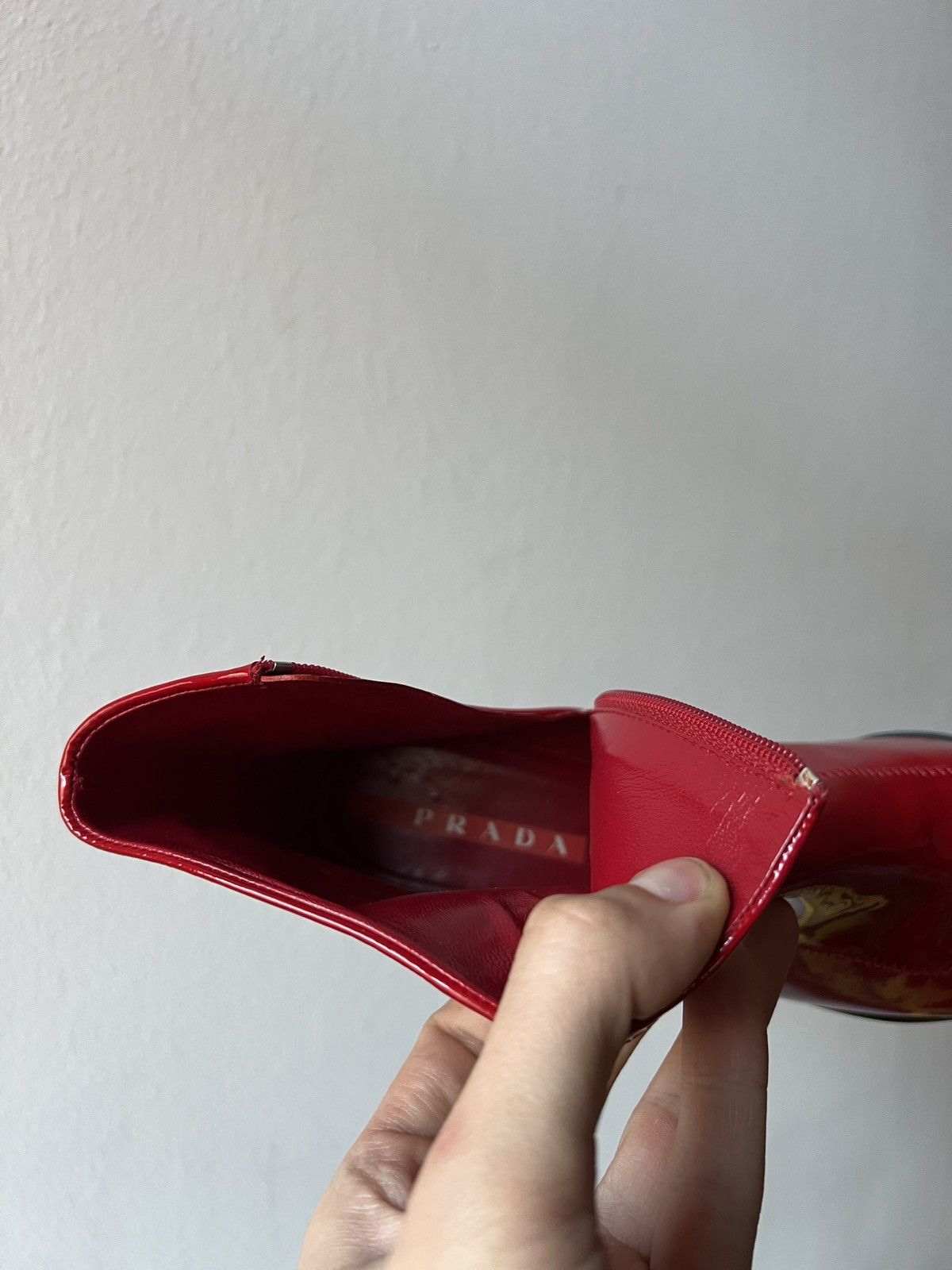 Prada Prada Patent Red Leather Low Heel Boots Platforms Size US 7.5 / IT 37.5 - 14 Thumbnail