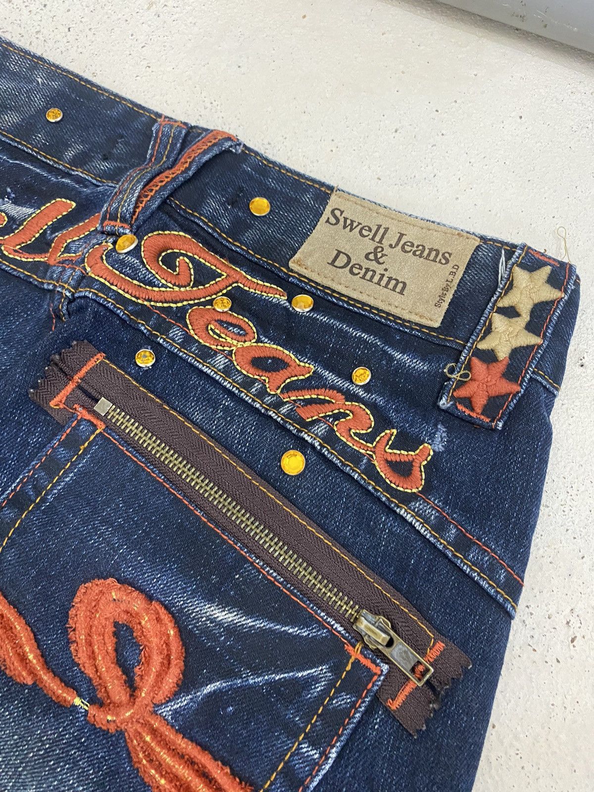 If Six Was Nine Swell Orange Embroidery Art Mud Wash Blue Way Baggy Wide Leg Size US 28 / EU 44 - 12 Thumbnail