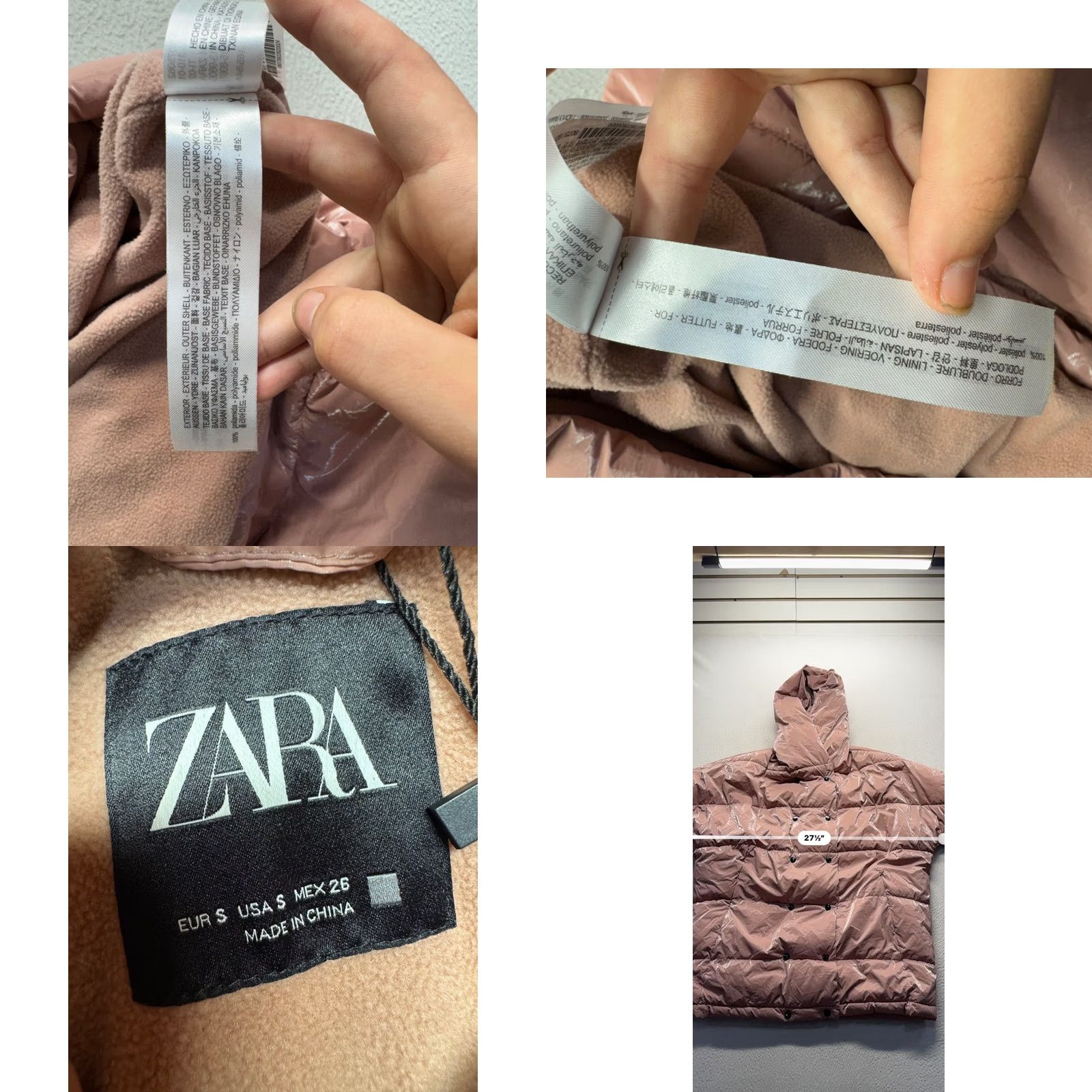 Zara Zara Womens Hooded Puffer Coat Shiny Finish Pink Size S Quilted Jacket Womens Small New With Tags Size S / US 4 / IT 40 - 8 Thumbnail