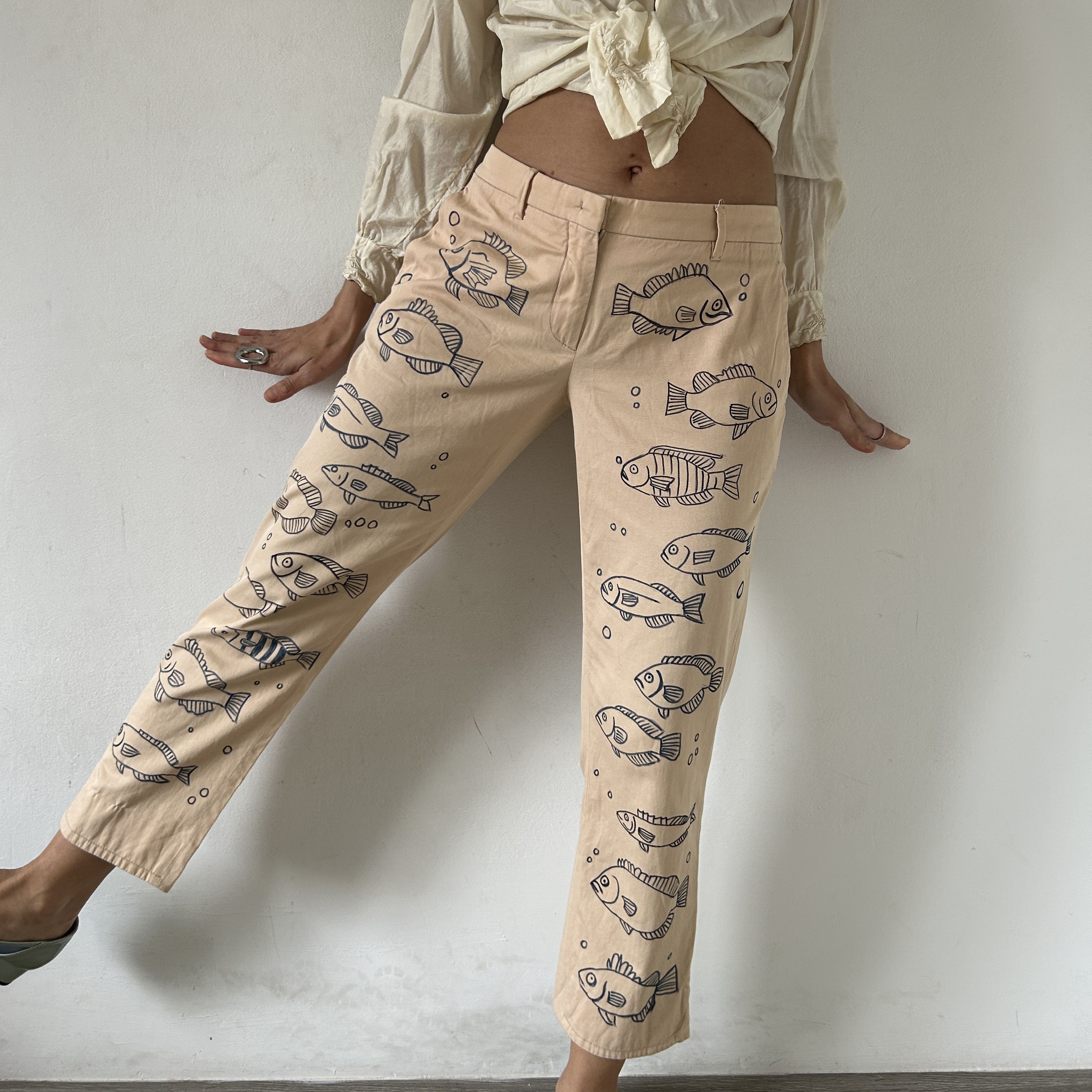 Miu Miu Custom Miu Miu painted fish pink cotton low rise pants Size 30" / US 8 / IT 44 - 6 Thumbnail