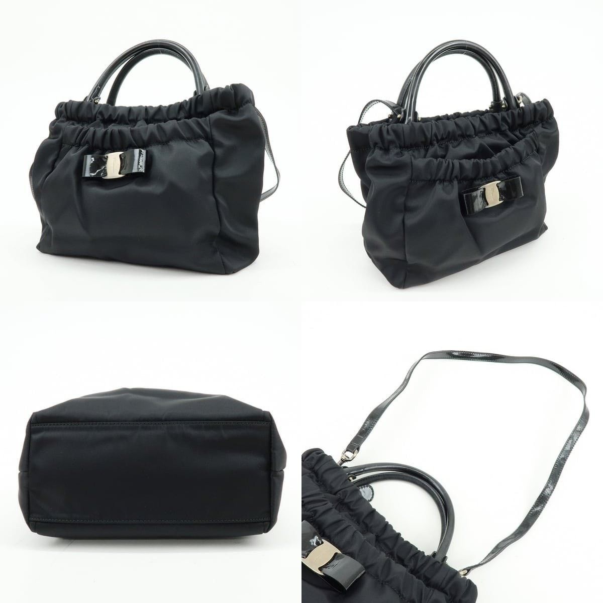 Salvatore Ferragamo Ferragamo Vara Bow Nylon Patent Leather Top Handle Bag Black Size ONE SIZE - 3 Thumbnail