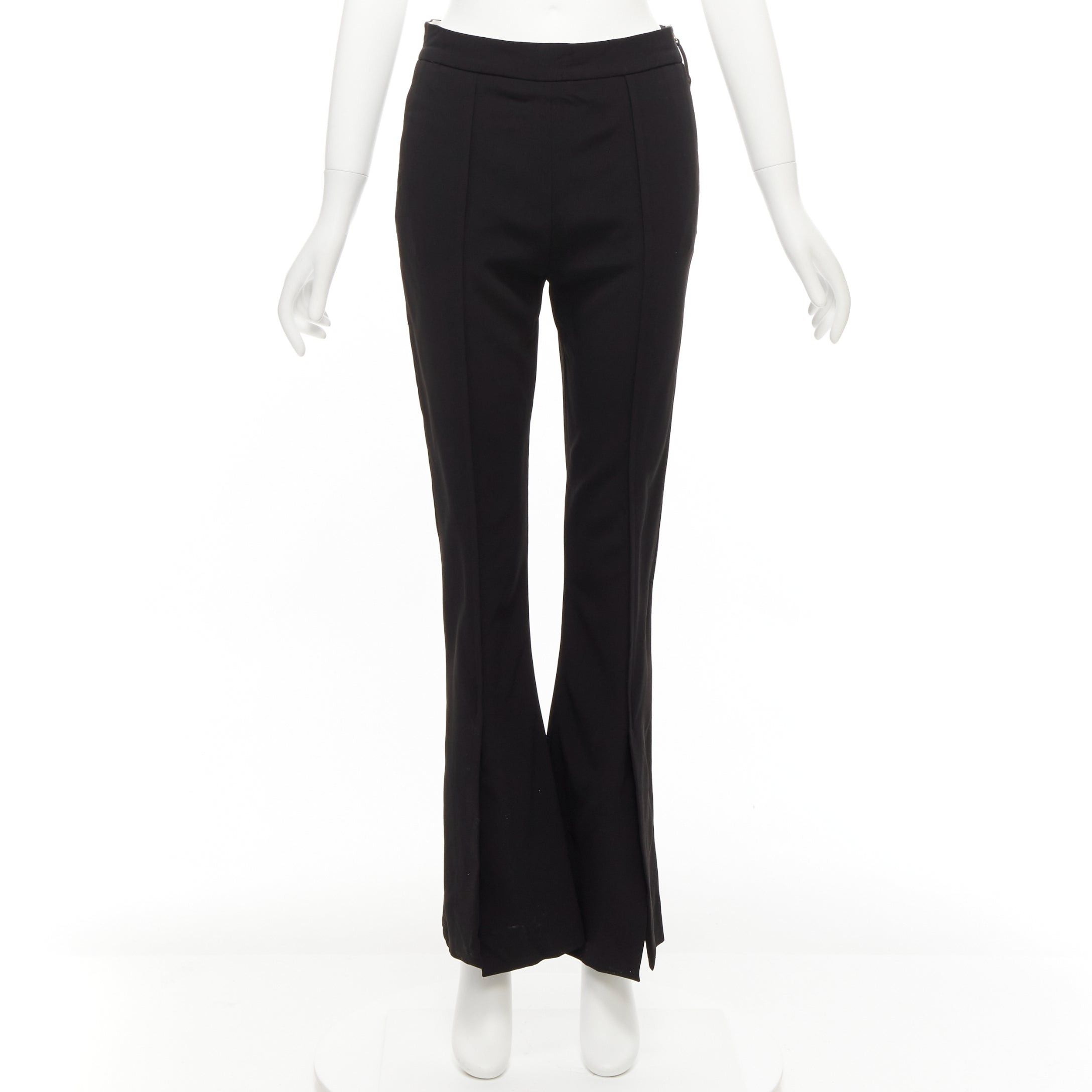 image of Marni Black Front Pleat Slit Hem Minimal Side Zip Flare Trousers It42 M, Women's (Size 28)