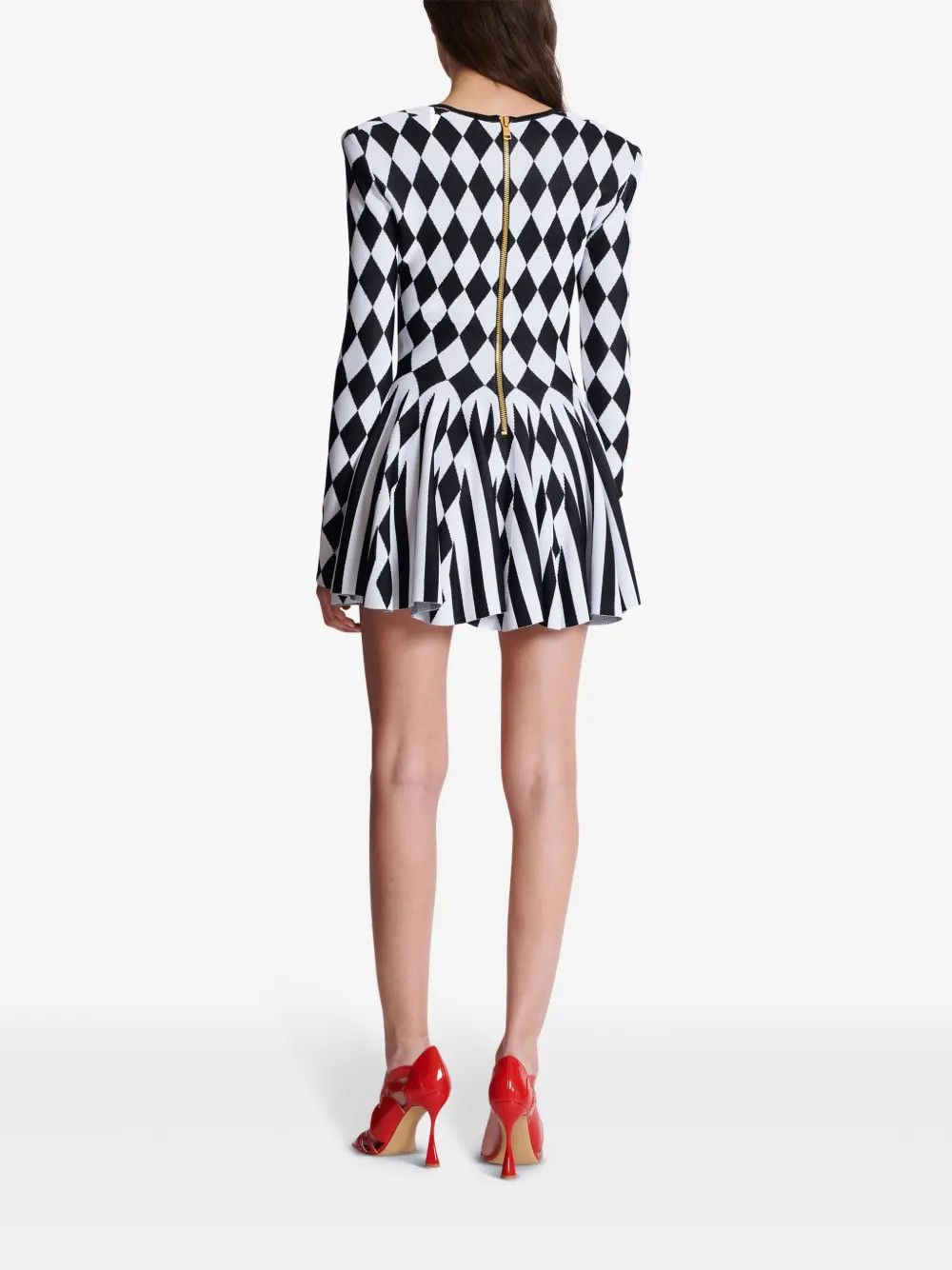 Balmain o1s1wg110725 Jacquard Knit Mini Dress in Black/White Size M / US 6-8 / IT 42-44 - 3 Thumbnail